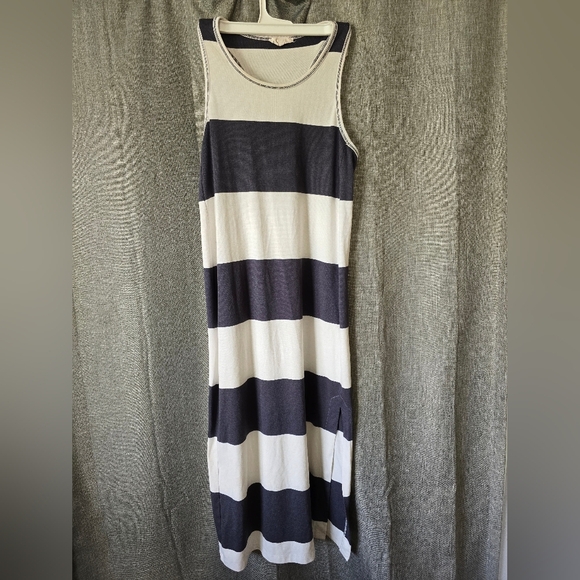 Splendid Jenna Striped Midi Tank Dress Blue/White Side Slit Size M Racerback - Picture 2 of 6